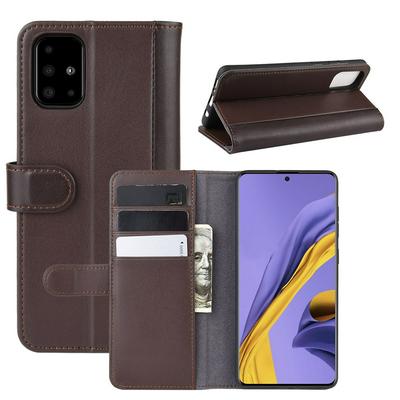 Side Flip Wallet Style Genuine Leather + Soft TPU Card Slots with Stand and Magnetic Buckle Case for Samsung Galaxy A51