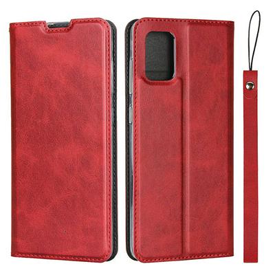 Calf Pattern Shock-Absorption Side Flip PU Leather + Soft TPU Wrist Strap with Card Slot and Stand Wallet Case for Samsung Galaxy A51