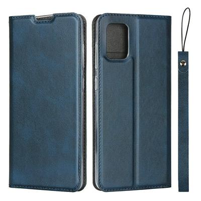 Calf Pattern Shock-Absorption Side Flip PU Leather + Soft TPU Wrist Strap with Card Slot and Stand Wallet Case for Samsung Galaxy A51