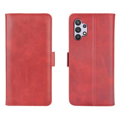 For Samsung Galaxy A32 5G Double Buckle Magnetic Flip Calfskin Pattern PU Leather Case with Stand and Card Slots