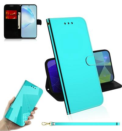 Mirror Surface Imitation Wrist Strap Style Shockproof Side Flip PU Leather + Soft TPU Card Slots with Magnetic Buckle and Stand Wallet Case for Samsung Galaxy S20 Ultra