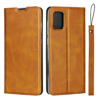 Calf Pattern Shock-Absorption Side Flip PU Leather + Soft TPU Wrist Strap with Card Slot and Stand Wallet Case for Samsung Galaxy A51