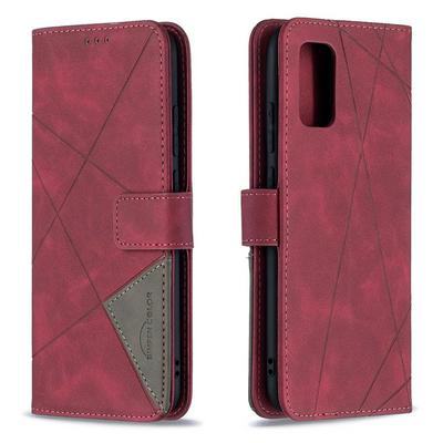 For Samsung Galaxy A02s Rhombus Premium Retro Pattern Shockproof PU Leather + Shock-absorbent TPU Wallet Case with Magnetic Closure Card Slots Kickstand 