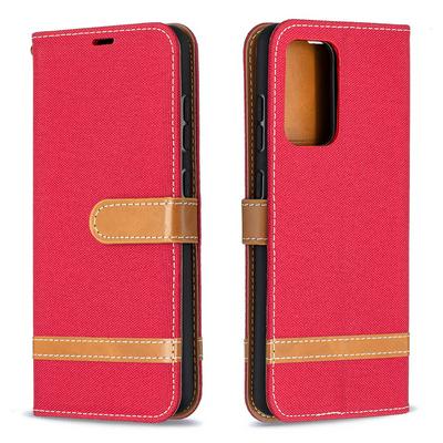 Color Block Denim Cloth Scratch Resistant PU Leather Wallet Phone Case with Card Slots&Stand for Samsung Galaxy A52 5G