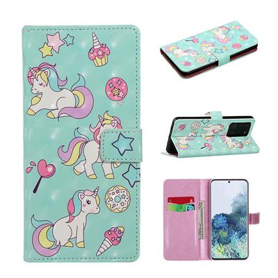 3D Relief Color Painting Side Flip Shockproof PU Leather Wallet Phone Protective Case with Stand and Card Slots for Samsung Galaxy S20 Ultra