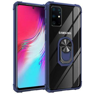 Sergeant Shockproof Car Magnet Adsorption 2 in 1 Transparent PC Acrylic + Soft TPU Bumper with 360 Rotatable Metal Ring Bracket Back Cover Case for Samsung Galaxy S20 Plus