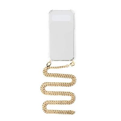 Stylish Four Corners Anti-Fall Soft TPU Cell Phone Case with Golden Rings and Golden Metal Grinding Cross Body Lanyard Strap Rope for Samsung Galaxy S10 5G
