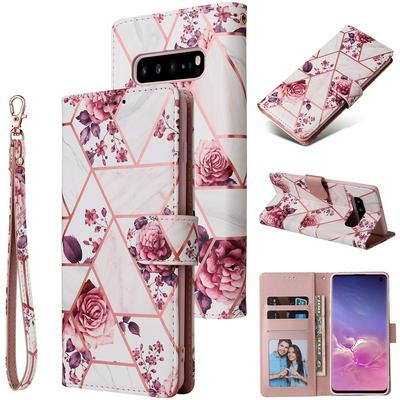 Bronzing Marble Stitching Geometric Patterns Shockproof and Scratchproof PU Leather+TPU Wallet Phone Case for Samsung Galaxy S10+/S10 Plus