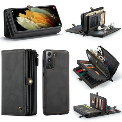For Samsung Galaxy S21 5G Frosted Touch Feel PU Leather Retro Zipper Wallet Style Flip Phone Case with Card Slots