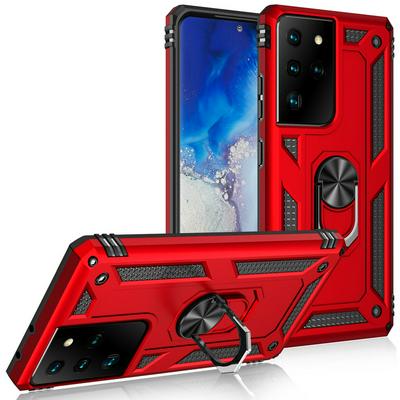  Shockproof Drop-proof SergeantPC+TPU Phone Protective Case with Metal Ring Kickstand and Metal Patch for Samsung Galaxy S21 Ultra