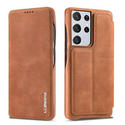 Magnetic Leather Case for Samsung Galaxy S21 Ultra 5G Shock-Absorption Flip Wallet Phone Cover with Holder & Card Slot