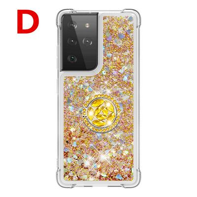 Airbag TPU Phone Case for Samsung Galaxy S21 Ultra 5G Ring Buckle Anti-fall Scratch Resistant Quicksand Protective Cover