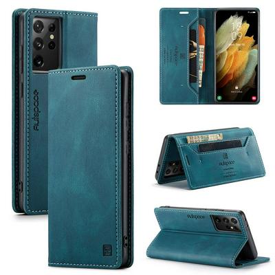 For Samsung Galaxy S21 Ultra 5G Retro Frosted Soft Leather + TPU Bottom Shell Flip Wallet Case with Card Slot & Stand Function