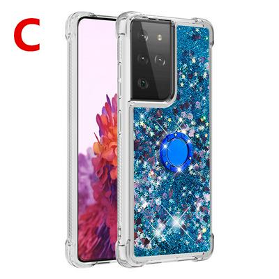 Airbag TPU Phone Case for Samsung Galaxy S21 Ultra 5G Ring Buckle Anti-fall Scratch Resistant Quicksand Protective Cover