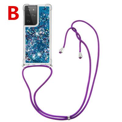 Quicksand Shock and Drop Resistant Soft TPU Back Cover Phone Case with Lanyard for Samsung Galaxy S21 Ultra 5G