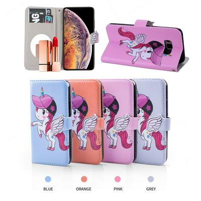 Pegasus Unicorn Pattern with Makeup Mirror PU Leather + Soft TPU with Stand Support and Card Holder and Wallet Slots Protective Case for Samsung Galaxy S8 / G9500 