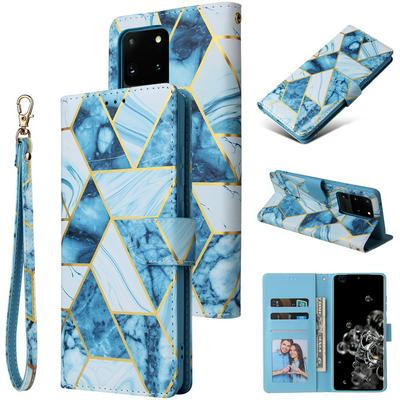 Bronzing Marble Stitching Geometric Patterns Shockproof and Scratchproof PU Leather+TPU Wallet Phone Case for Samsung Galaxy S20