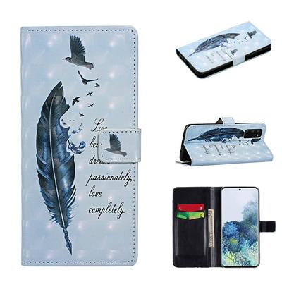 3D Relief Color Painting Side Flip Shockproof PU Leather Wallet Phone Protective Case with Stand and Card Slots for Samsung Galaxy S20