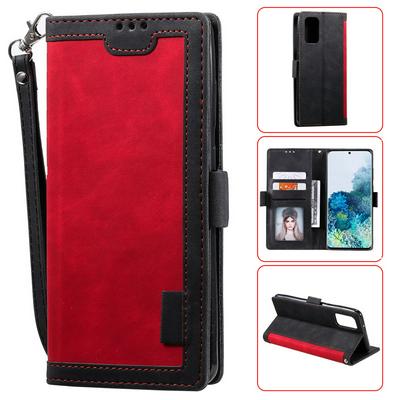 Retro Stitching Color Wrist Strap Style Side Flip Anti-Drop PU Leather + Soft TPU Picture Frame Card Slots with Magnetic Buckle and Stand Wallet Case for Samsung Galaxy S20