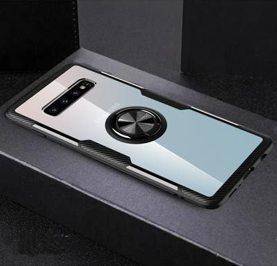 Airbag Drop Prevention Magnetic Attraction German High-Transparent Tempered Lens + Soft TPU with Kickstand Back Cover Case for Samsung Galaxy S10+ / S10 Plus