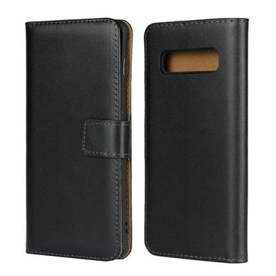 Plain Weave Side Flip Shockproof Genuine Leather + Soft TPU Magnetic Buckle with Stand and Card Slot Case for Samsung Galaxy S10+ / S10 Plus