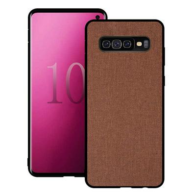 Canvas PU Leather Coated PC + Soft TPU Rudder Frame Back Cover Case for Samsung Galaxy S10+ / S10 Plus