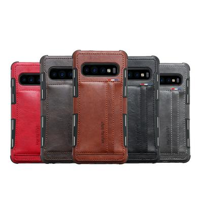 Shockproof Anti-Scratch Leather Coated Soft TPU with Card Slot Back Cover Case for Samsung Galaxy S10+ / S10 Plus