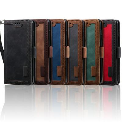 Retro Stitching Color Wrist Strap Style Side Flip Anti-Drop PU Leather + Soft TPU Picture Frame Card Slots with Magnetic Buckle and Stand Wallet Case for Samsung Galaxy S10e