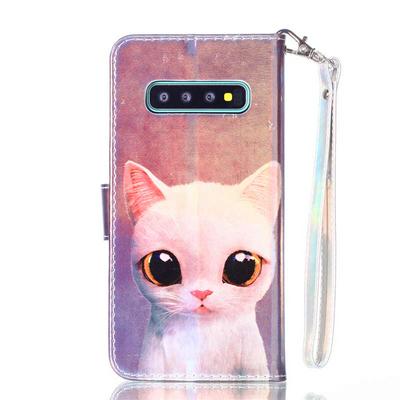 Blue Light Colored Painting Side Flip Shockproof Side Flip PU Leather + Soft TPU Wrist Strap with Card Slots Stand and Magnetic Buckle Protective Case for Samsung Galaxy S10 Lite
