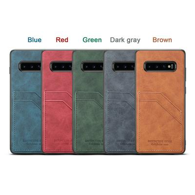Imitation Leather Pattern Shockproof PU Leather Coated Soft TPU with Card Slots Back Cover Protective Case for Samsung Galaxy S10
