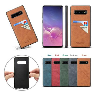 Imitation Leather Pattern Shockproof PU Leather Coated Soft TPU with Card Slots Back Cover Protective Case for Samsung Galaxy S10+ / S10 Plus