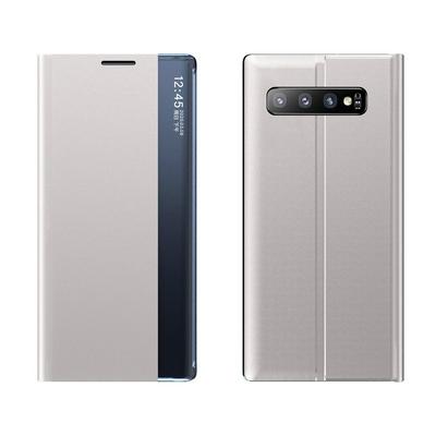 For Samsung Galaxy S10 Side Window Display with Magnetic Suction / Bracket / Sleep Function / Plain Leather + PC Flip Phone Case