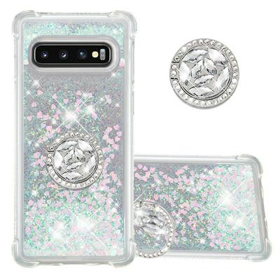 Quicksand with Diamond Studded Ring Stand Support Soft TPU Back Cover Case for Samsung Galaxy S10