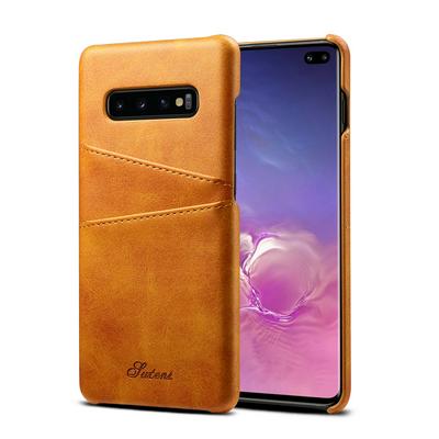 Suteni Calf Pattern with Two Card Slots Leather Coated Hard PC Back Cover Protective Phone Case for Samsung Galaxy S10+ / S10 Plus