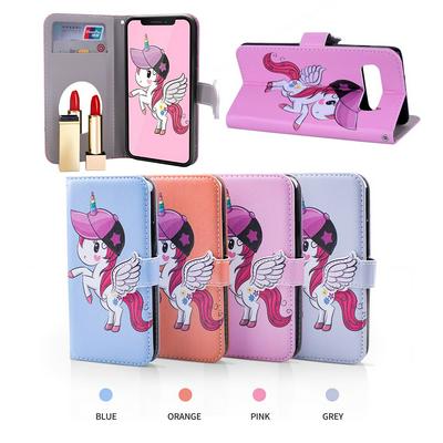 Pegasus Unicorn Pattern with Makeup Mirror PU Leather + Soft TPU with Stand Support and Card Holder and Wallet Slots Protective Case for Samsung Galaxy S10