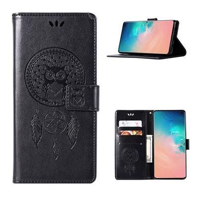 Embossed Owl Pattern Shockproof Side Flip PU Leather + Soft TPU Stand with Magnetic Buckle and Card Slots Wallet Case for Samsung Galaxy S10