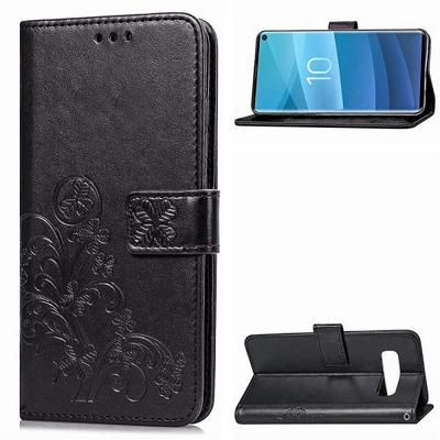 Embossed Four-Leaf Clover Shockproof Side Flip PU Leather + Soft TPU Stand with Magnetic Buckle and Card Slots Wallet Case for Samsung Galaxy S10