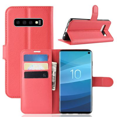 Lichee Pattern Side Flip Wallet Style PU Leather + Soft TPU Card Holder with Stand and Magnetic Buckle Case for Samsung Galaxy S10 