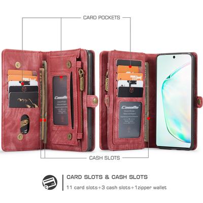 CaseMe Zipper Style Shockproof PU Leather + Detachable Leather Coated TPU Back Card Slots with Picture Frame Wrist Strap and Buckle Wallet Case for Samsung Galaxy S20 Plus