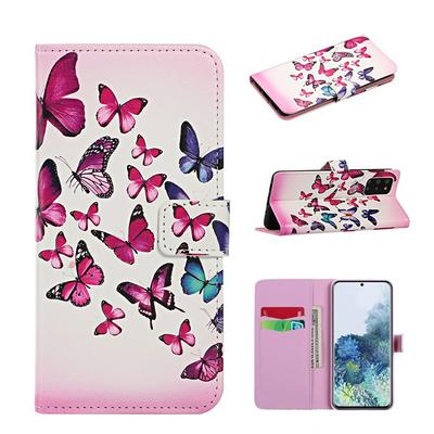Color Painted Relief Pattern Side Flip Shockproof PU Leather Wallet Phone Protective Case with Stand and Card Slots for Samsung Galaxy S20+