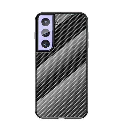 Carbon Fiber Glass Cases for Samsung Galaxy A72 5G Case, [Slim & Lightweight] [Scratch-Resistant] [Colorful Fiber Pattern] Luxury Hard Tempered Glass Back Cover Case for Samsung Galaxy S21+ 5G