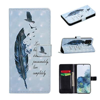 3D Relief Color Painting Side Flip Shockproof PU Leather Wallet Phone Protective Case with Stand and Card Slots for Samsung Galaxy S20+