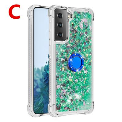 Airbag TPU Phone Case for Samsung Galaxy S21+ 5G Ring Buckle Anti-fall Scratch Resistant Quicksand Protective Cover