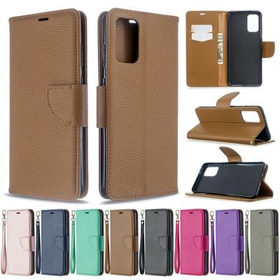 Solid Color Litchi Pattern Side Flip Shockproof PU Leather + Soft TPU Wrist Strap Magnetic Buckle with Card Slots and Stand Wallet Case for Samsung Galaxy S11
