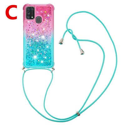 Anti-fall Scratch Resistant Gradient Quicksand Soft TPU Back Cover Phone Case with Lanyard for Samsung Galaxy M31