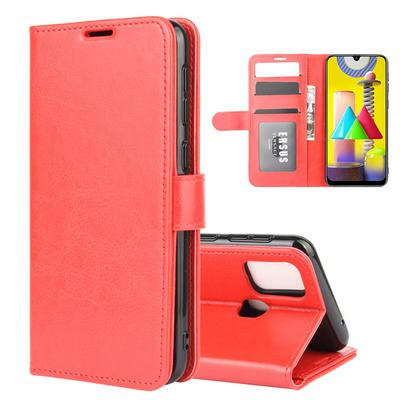 R64 Pattern Single Folding Edge Left and Right Open Scratch Resistant PU Leather Phone Cover with Stand and Card Slots for Samsung Galaxy M31