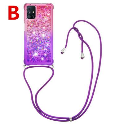 Anti-fall Scratch Resistant Gradient Quicksand Soft TPU Back Cover Phone Case with Lanyard for Samsung Galaxy M51