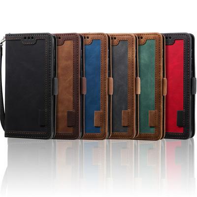 Retro Stitching Color Wrist Strap Style Side Flip Anti-Drop PU Leather + Soft TPU Picture Frame Card Slots with Magnetic Buckle and Stand Wallet Case for Samsung Galaxy A50