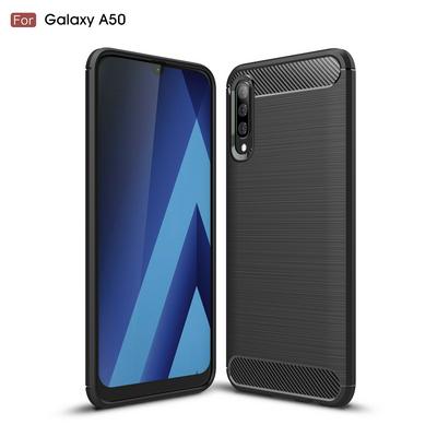 Carbon Fiber Pattern Brushed Metal Soft TPU Back Cover Case for Samsung Galaxy A50 
