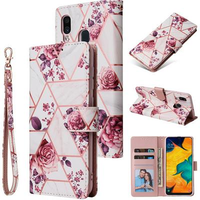 Bronzing Marble Stitching Geometric Patterns Shockproof and Scratchproof PU Leather+TPU Wallet Phone Case for Samsung Galaxy A20e